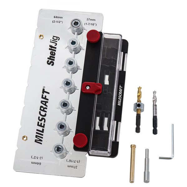 Milescraft Shelf Jig, Create .25in and 5mm Shelf Pin Holes for Cabinets. Standard 32mm Spacing. 1343